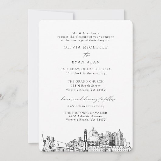 Virginia Beach Kerk Bruiloft Twee Locatie Kaart (Voorkant)