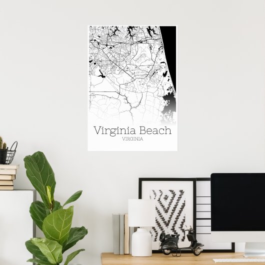 Virginia Beach Map - Virginia - City Map Poster (Thuiskantoor)