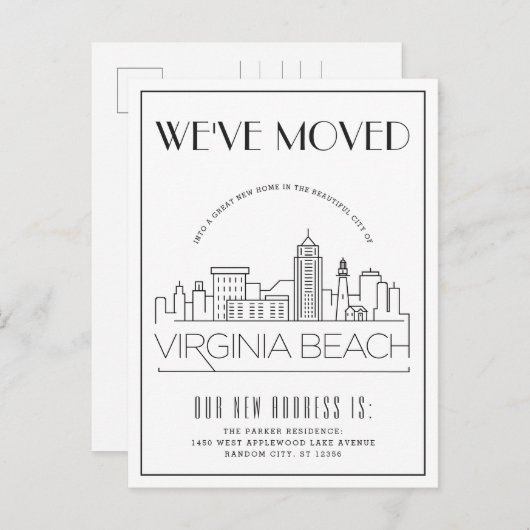 Virginia Beach Modern Deco | Adres Gewijzigd Aankondigingskaart (Voorkant / Achterkant)