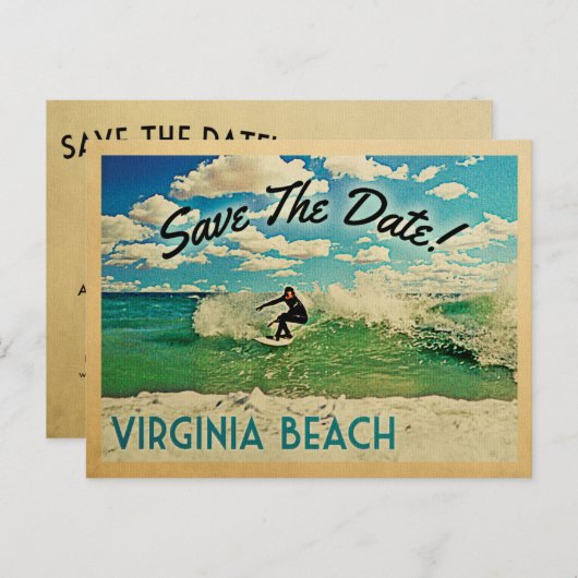 Virginia Beach Save the Date Virginia Surfing Aankondigingskaart (Voorkant / Achterkant)