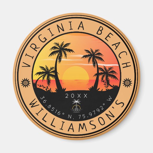 Virginia Beach USA Retro Sunset Souvenirs 60s Magneet (Voorkant)