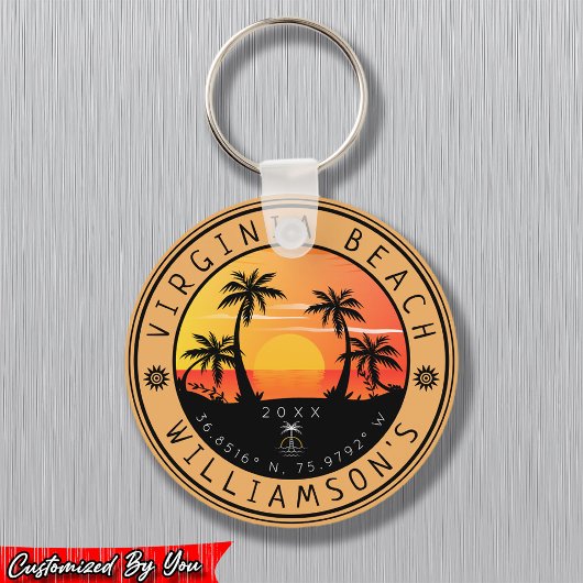 Virginia Beach USA Retro Sunset Souvenirs 60s Sleutelhanger