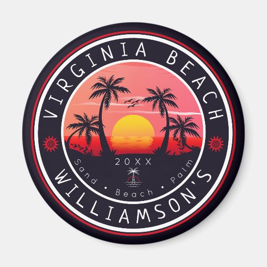 Virginia Beach USA Retro Sunset Souvenirs 80s Magneet (Voorkant)