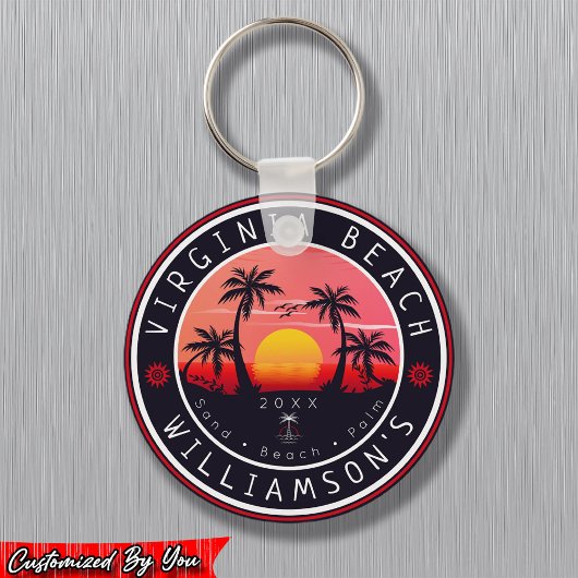 Virginia Beach USA Retro Sunset Souvenirs 80s Sleutelhanger
