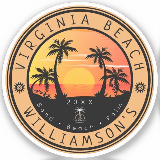 Virginia Beach USA Retro Sunset Souvenirs 80s Sticker (Voorkant)