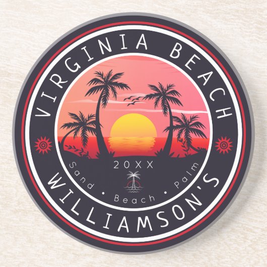 Virginia Beach USA Retro Sunset Souvenirs 80s Zandsteen Onderzetter (Voorkant)