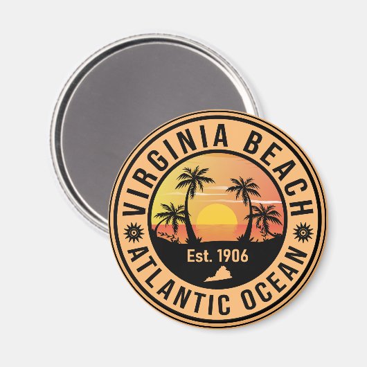 Virginia Beach Virginia Retro Sunset Souvenirs 60s Magneet (Voorkant / Achterkant)