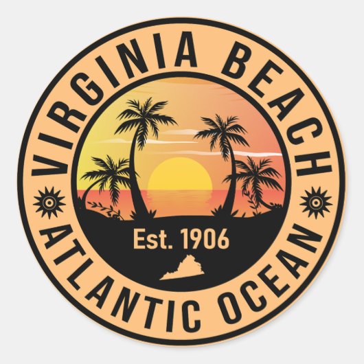 Virginia Beach Virginia Retro Sunset Souvenirs 60s Ronde Sticker (Voorkant)