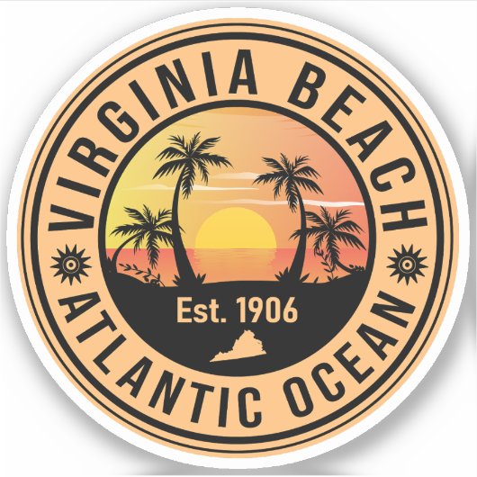 Virginia Beach Virginia Retro Sunset Souvenirs 60s Sticker (Voorkant)