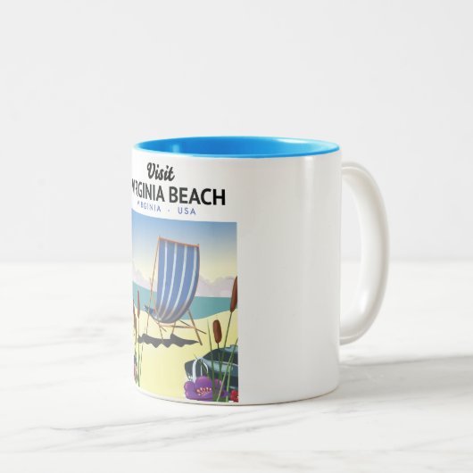 Virginia Beach Virginia USA reisposter Tweekleurige Koffiemok (Voorkant rechts)