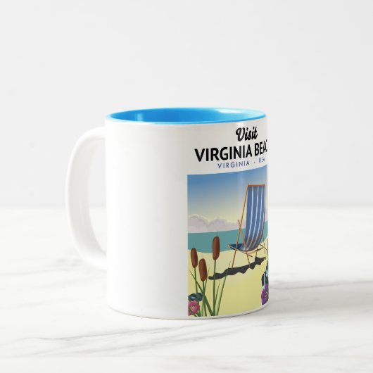 Virginia Beach Virginia USA reisposter Tweekleurige Koffiemok (Voorkant links)
