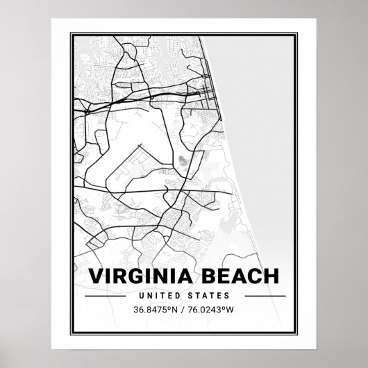 Virginia Beach Virginia USA Travel City Map Poster (Voorkant)