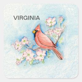 Virginia bird and flower vierkante sticker