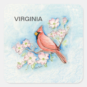 Virginia bird and flower vierkante sticker