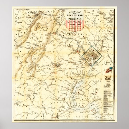 Virginia Burgeroorlog Strijdkaart 1862 Poster (Voorkant)