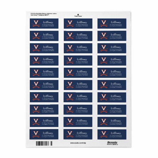 Virginia Cavaliers | Vakantie Etiket (Full Sheet)
