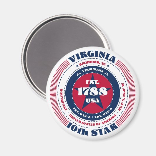 Virginia Circle Typography Souvenir Magnet (Voorkant / Achterkant)