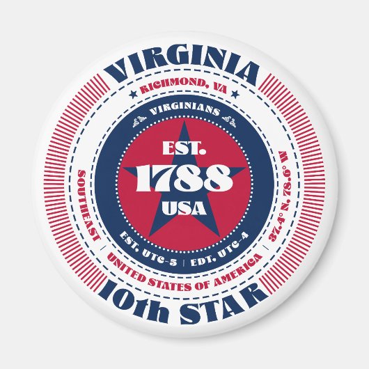 Virginia Circle Typography Souvenir Magnet (Voorkant)