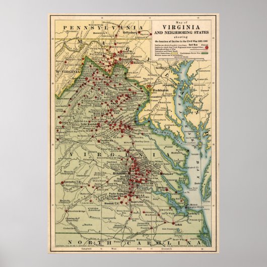  Virginia Civil War Battlefield Map (1912) Poster (Voorkant)