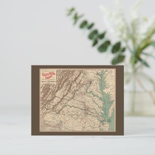  Virginia Civil War Battlefields Map, 1895 Briefkaart (Staand voorkant)