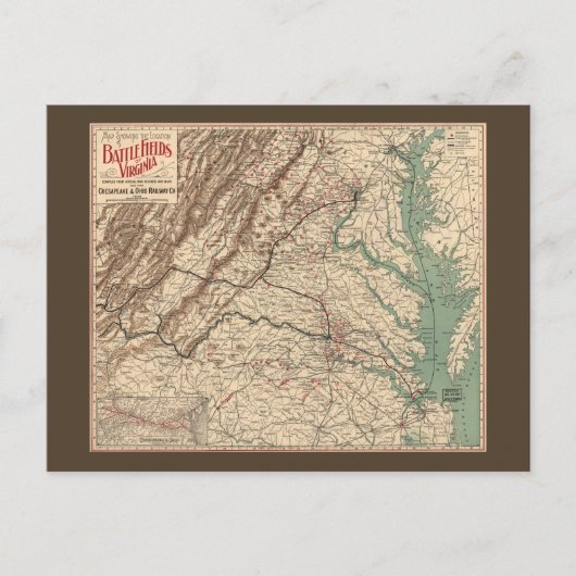  Virginia Civil War Battlefields Map, 1895 Briefkaart (Voorkant)