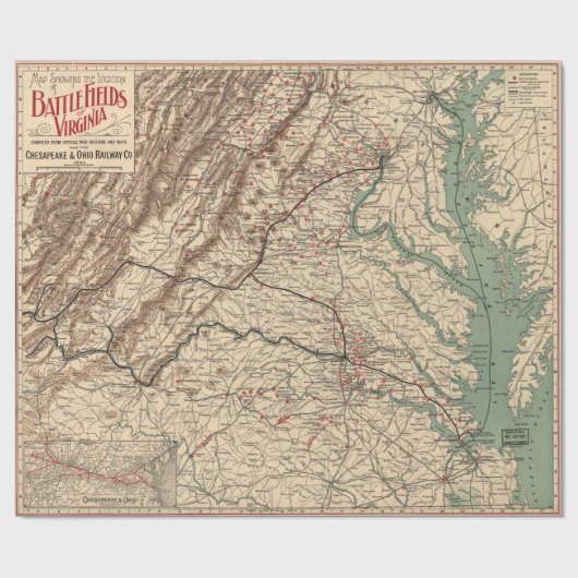  Virginia Civil War Battlefields Map, 1895 Cadeaupapier (Vlak)