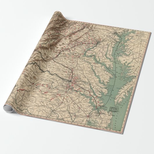  Virginia Civil War Battlefields Map, 1895 Cadeaupapier (Uitgerold)