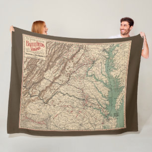 Virginia Civil War Battlefields Map, 1895 Fleece Deken