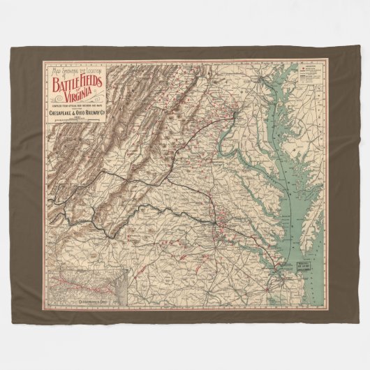  Virginia Civil War Battlefields Map, 1895 Fleece Deken (Voorkant (Horizontaal))