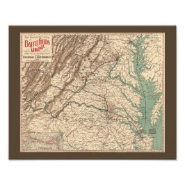  Virginia Civil War Battlefields Map, 1895 Foto Afdruk