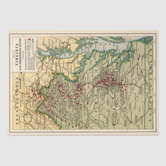  Virginia Civil War Battles Map ontkoppeling Tissuepapier (Voorkant)
