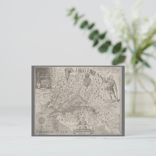 Virginia Colony Antiek Map door Capt. John Smith Briefkaart (Staand voorkant)