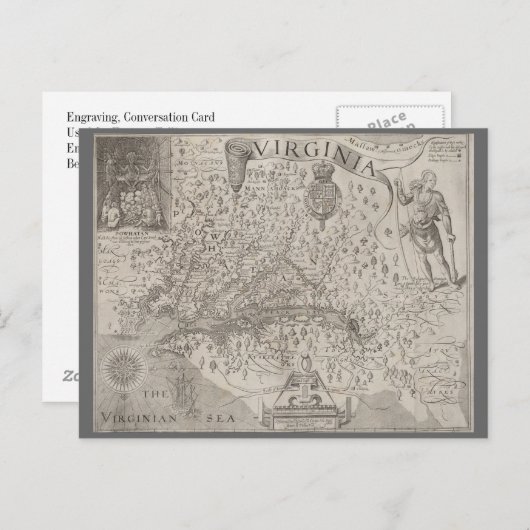 Virginia Colony Antiek Map door Capt. John Smith Briefkaart (Voorkant / Achterkant)