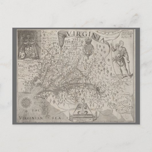 Virginia Colony Antiek Map door Capt. John Smith Briefkaart (Voorkant)