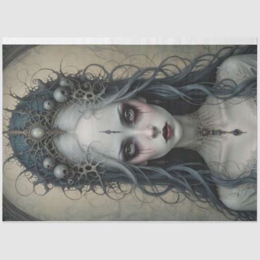 Virginia Creepy Vrouw Schedel Decoupage Papier (Voorkant)