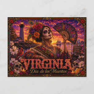 Virginia Día de los Muertos Retro Briefkaart