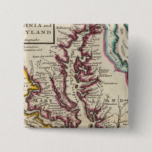 Virginia en Maryland Vierkante Button 5,1 Cm (Voorkant)