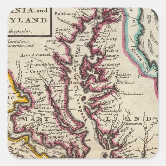 Virginia en Maryland Vierkante Sticker (Voorkant)