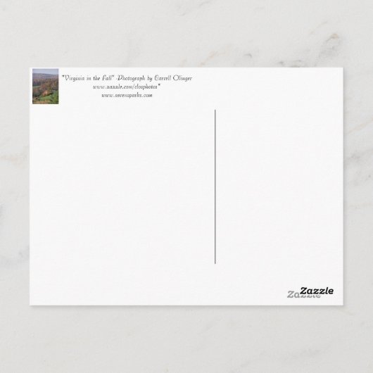 Virginia in de Herfst Briefkaart (Achterkant)