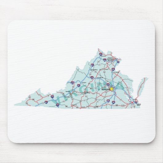 Virginia Interstate Kaart Mousepad Muismat (Voorkant)