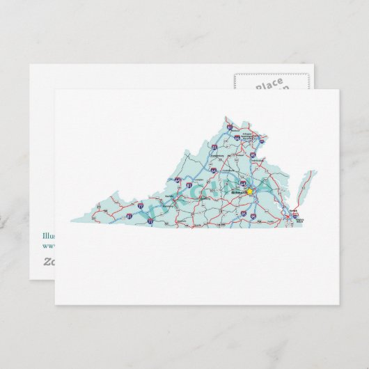 Virginia Interstate Map Briefkaart (Voorkant / Achterkant)