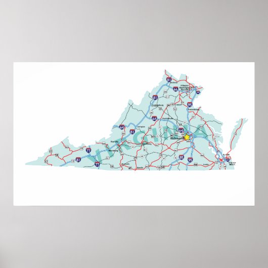 Virginia Interstate Map Print (Voorkant)