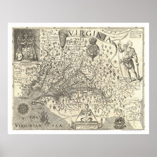 Virginia John Smith Map 1624 Poster (Voorkant)