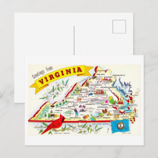 Virginia Kaart Reizen Briefkaart (Voorkant / Achterkant)
