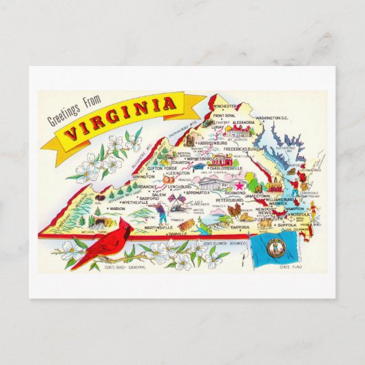 Virginia Kaart Reizen Briefkaart (Voorkant)