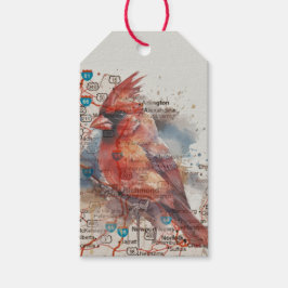 Virginia Kardinaal Wegenkaart Watercolor Kunst Cadeaulabel