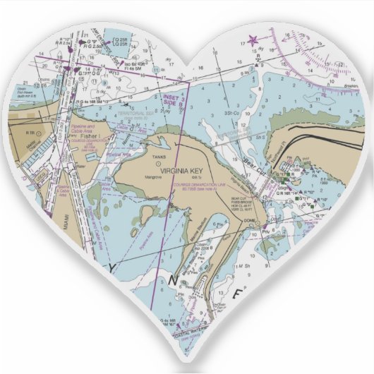Virginia Key Florida Kaart Sticker (Voorkant)