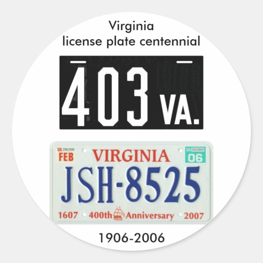 Virginia licentie bord centennial ronde sticker (Voorkant)