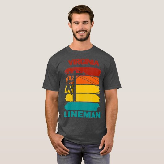 Virginia Lineman Zonsondergang Elektricien Elektri T-shirt (Voorkant volledig)