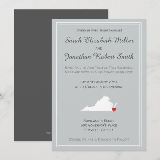 Virginia Love - huwelijksuitnodiging Kaart (Voorkant / Achterkant)